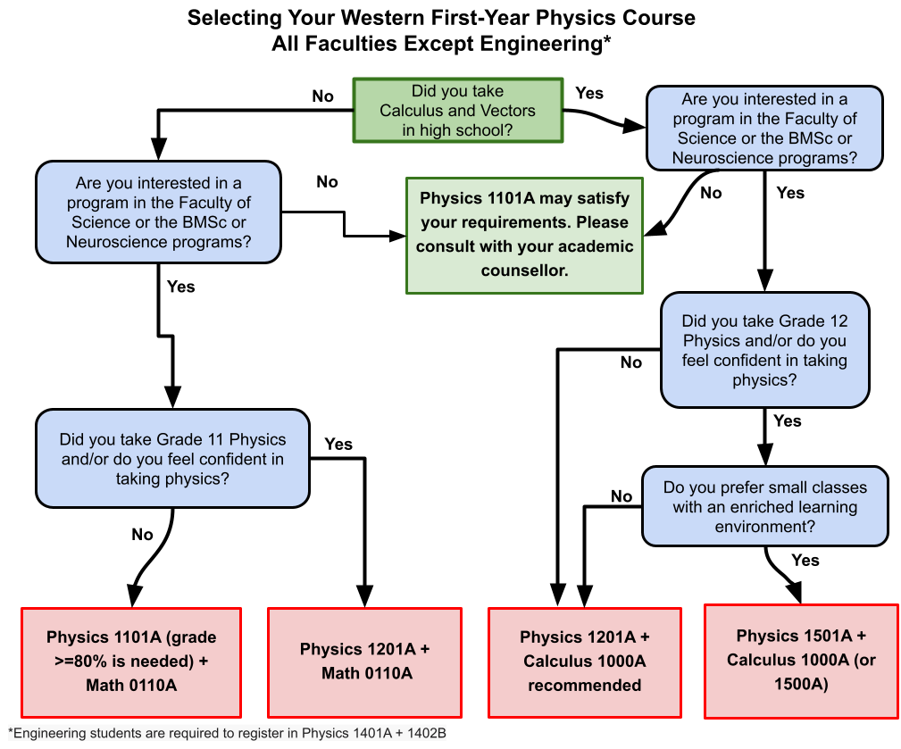 Flowchart for selecting first year physics course